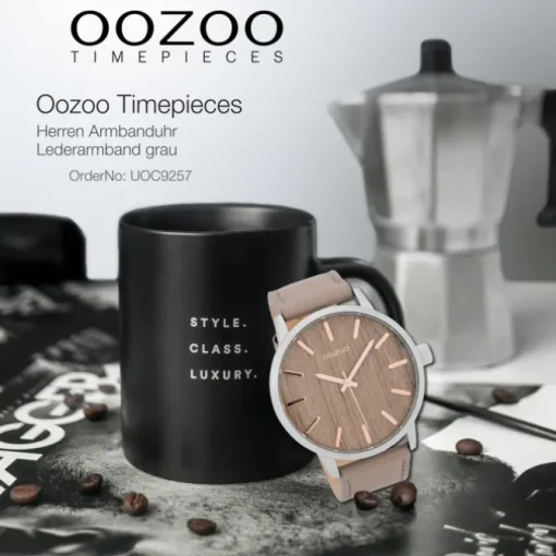 Oozoo Herren Armbanduhr Timepieces C9257 Quarzwerk Leder grau UOC9257