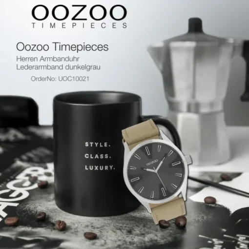 Oozoo Herren Armbanduhr Timepieces Analog Leder dunkelgrau UOC10021