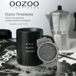 Oozoo Herren Armbanduhr Timepieces Analog Leder dunkelgrau UOC11312
