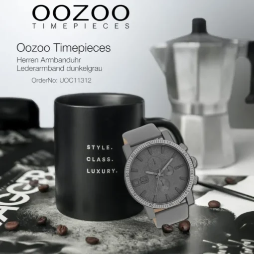 Oozoo Herren Armbanduhr Timepieces Analog Leder dunkelgrau UOC11312