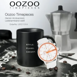 Oozoo Herren Armbanduhr Timepieces Analog Leder weiß UOC11314