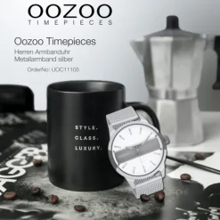 Oozoo Herren Armbanduhr Timepieces Analog Metall Mesh silber UOC11105