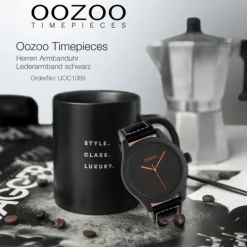 Oozoo Herren Armbanduhr Timepieces C1069 Analog Leder schwarz UOC1069