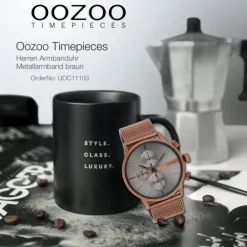 Oozoo Herren Armbanduhr Timepieces Analog Metall Mesh braun UOC11103