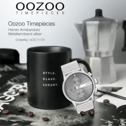 Oozoo Herren Armbanduhr Timepieces Analog Metall Mesh silber UOC11101