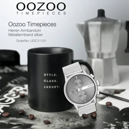Oozoo Herren Armbanduhr Timepieces Analog Metall Mesh silber UOC11101