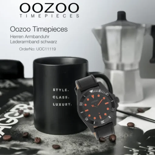 Oozoo Herren Armbanduhr Timepieces Analog Leder schwarz UOC11119
