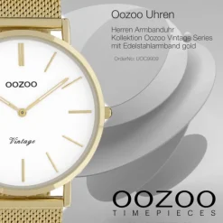 Oozoo Herren Armbanduhr Ultra Slim C9909 Quarz Stahl gold UOC9909