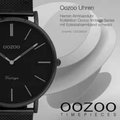 Oozoo Herren Armbanduhr Ultra Slim Quarz Stahl schwarz UOC9932A