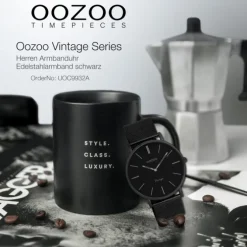 Oozoo Herren Armbanduhr Ultra Slim Quarz Stahl schwarz UOC9932A
