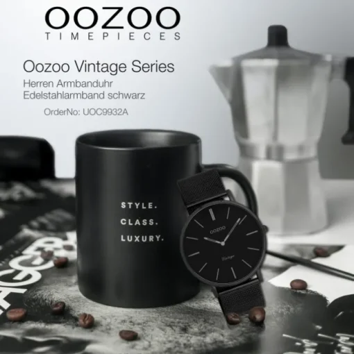 Oozoo Herren Armbanduhr Ultra Slim Quarz Stahl schwarz UOC9932A