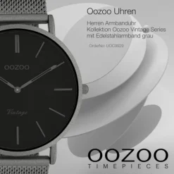 Oozoo Herren Armbanduhr Ultra Slim C9929 Quarz Edelstahl grau UOC9929