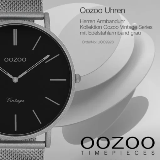 Oozoo Herren Armbanduhr Ultra Slim C9928 Quarz Edelstahl grau UOC9928