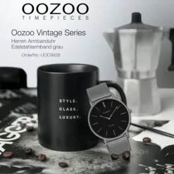 Oozoo Herren Armbanduhr Ultra Slim C9928 Quarz Edelstahl grau UOC9928