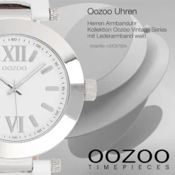 Oozoo Herren Armbanduhr Vintage Series Analog Leder weiß UOC5755A