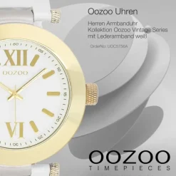 Oozoo Herren Armbanduhr Vintage Series Analog Leder weiß UOC5756A