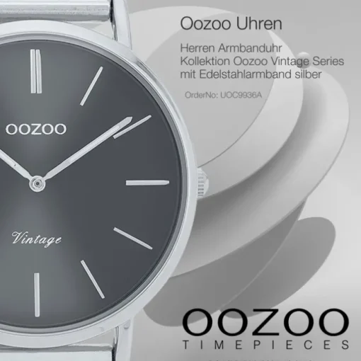 Oozoo Herren Armbanduhr Vintage Series C9936A Analog Edelstahl silber UOC9936A