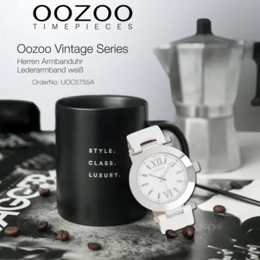 Oozoo Herren Armbanduhr Vintage Series Analog Leder weiß UOC5755A