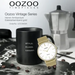 Oozoo Herren Armbanduhr Vintage Series C9908A Analog Edelstahl gold UOC9908A