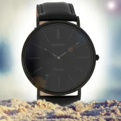 Oozoo Herren Damen Armbanduhr Ultra Slim C7301 Analog Leder schwarz UOC7301