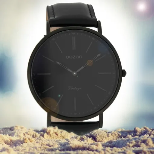 Oozoo Herren Damen Armbanduhr Ultra Slim C7301 Analog Leder schwarz UOC7301