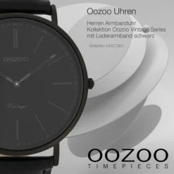 Oozoo Herren Damen Armbanduhr Ultra Slim C7301 Analog Leder schwarz UOC7301
