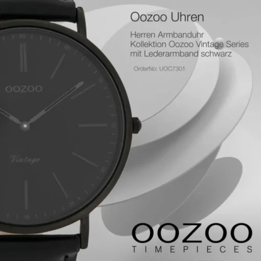 Oozoo Herren Damen Armbanduhr Ultra Slim C7301 Analog Leder schwarz UOC7301