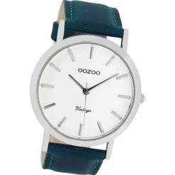 Oozoo Herren-Uhr Ultra Slim Quarzuhr Leder-Armband petrol grün UOC8116
