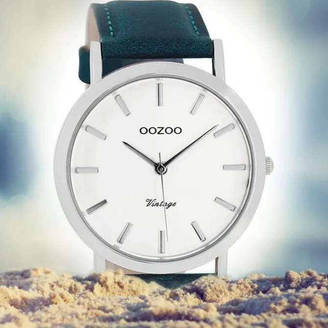Oozoo Herren-Uhr Ultra Slim Quarzuhr Leder-Armband petrol grün UOC8116