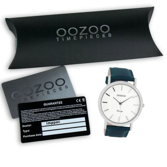 Oozoo Herren-Uhr Ultra Slim Quarzuhr Leder-Armband petrol grün UOC8116