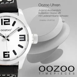 Oozoo Kinder Jugend Armbanduhr JR158 Quarzwerk Leder schwarz UOJR158