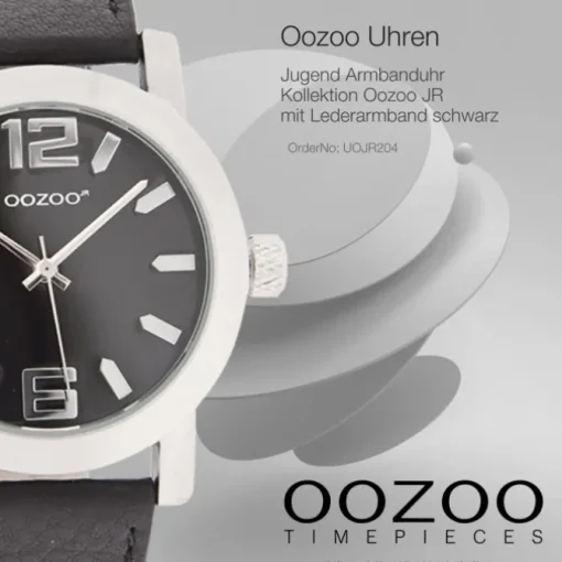 Oozoo Kinder Jugend Armbanduhr JR204 Quarzwerk Leder schwarz UOJR204
