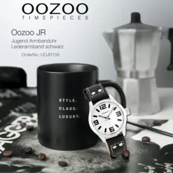 Oozoo Kinder Jugend Armbanduhr JR158 Quarzwerk Leder schwarz UOJR158