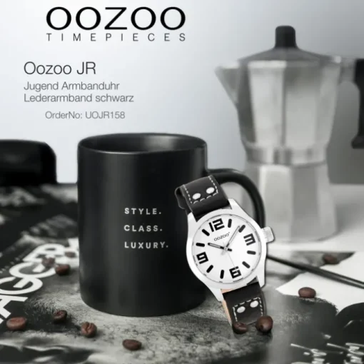 Oozoo Kinder Jugend Armbanduhr JR158 Quarzwerk Leder schwarz UOJR158