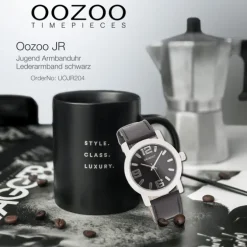 Oozoo Kinder Jugend Armbanduhr JR204 Quarzwerk Leder schwarz UOJR204