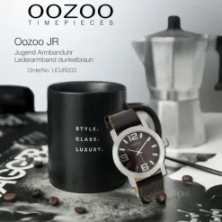 Oozoo Kinder Jugend Armbanduhr JR203 Quarzwerk Leder dunkelbraun UOJR203