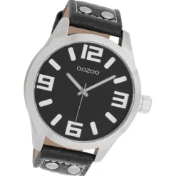 Oozoo Unisex Armbanduhr Timepieces Analog Leder schwarz silber UOC1004A