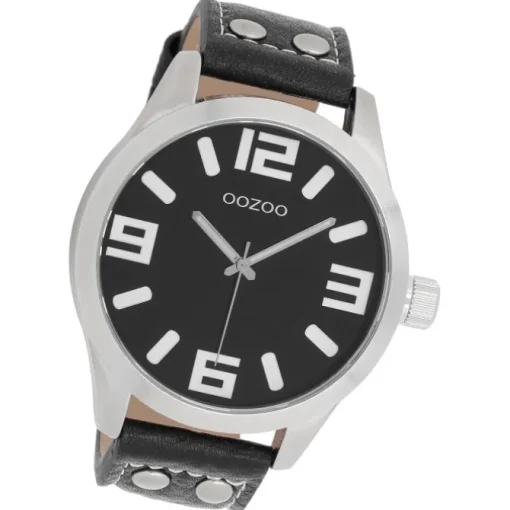 Oozoo Unisex Armbanduhr Timepieces Analog Leder schwarz silber UOC1004A