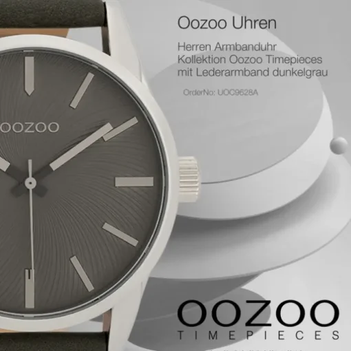 Oozoo Unisex Armbanduhr Timepieces Analog Leder dunkelgrau UOC9628A
