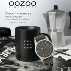 Oozoo Unisex Armbanduhr Timepieces Analog Leder dunkelgrau UOC9628A
