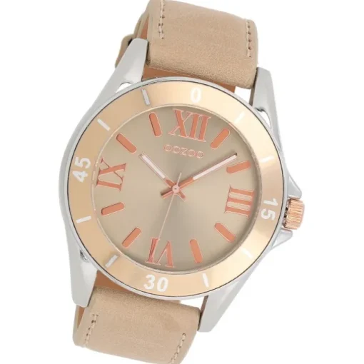 Oozoo Unisex Armbanduhr Vintage Series Analog Leder beige rosa UOC5736A