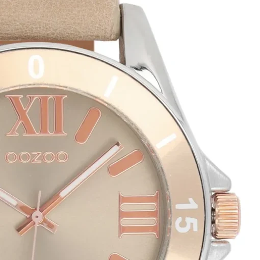 Oozoo Unisex Armbanduhr Vintage Series Analog Leder beige rosa UOC5736A