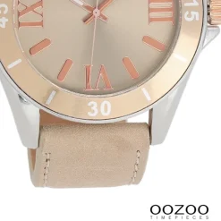 Oozoo Unisex Armbanduhr Vintage Series Analog Leder beige rosa UOC5736A