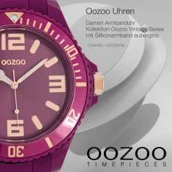 Oozoo Unisex Armbanduhr Vintage Series Analog Silikon aubergine lila UOC5025A