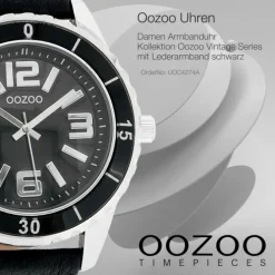 Oozoo Unisex Armbanduhr Vintage Series Analog Leder schwarz UOC4274A