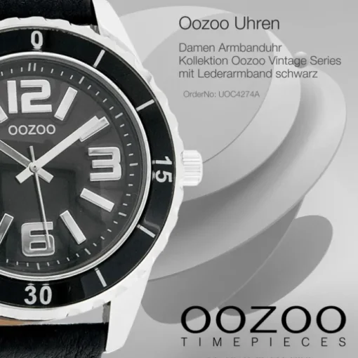 Oozoo Unisex Armbanduhr Vintage Series Analog Leder schwarz UOC4274A