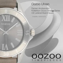 Oozoo Unisex Armbanduhr Vintage Series Analog Leder taupe hellbraun UOC5737A