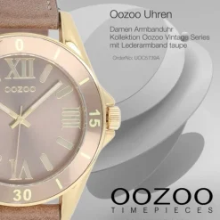 Oozoo Unisex Armbanduhr Vintage Series Analog Leder taupe hellbraun UOC5739A