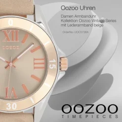 Oozoo Unisex Armbanduhr Vintage Series Analog Leder beige rosa UOC5736A