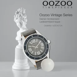 Oozoo Unisex Armbanduhr Vintage Series Analog Leder taupe grau UOC4273A